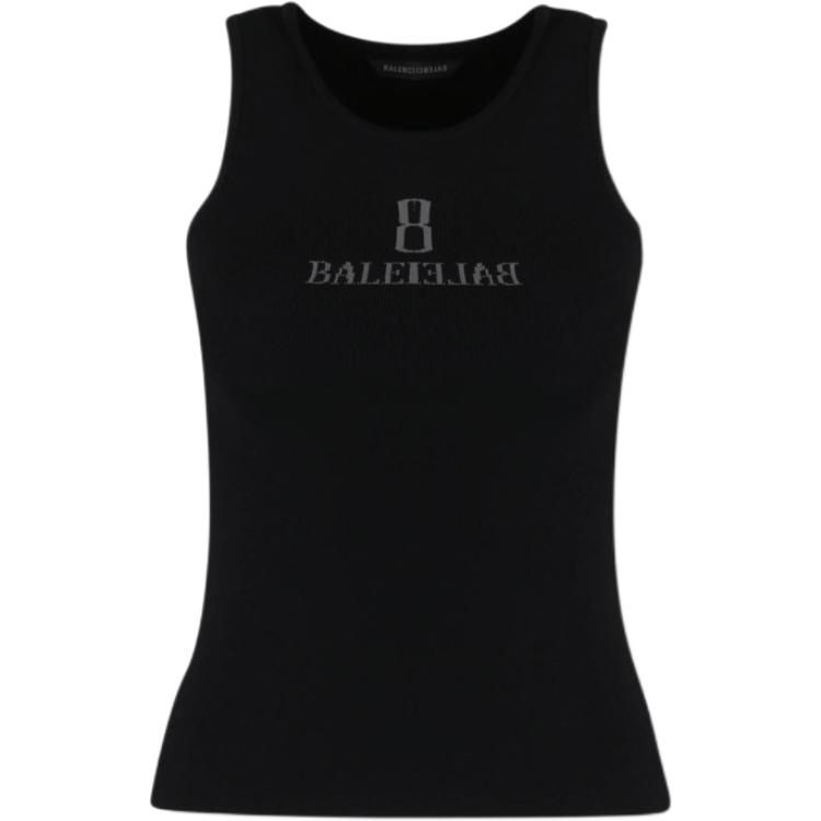 (Women) Balenciaga Black Sleeveless Slim-Fit Letter Tank Top 835500T5231