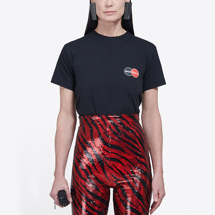 (Women) Balenciaga Black Slim Fit Logo Print Crew Neck T-Shirt 612964TIV791000 圖 4