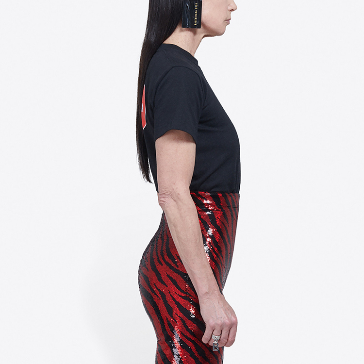 (Women) Balenciaga Black Slim Fit Logo Print Crew Neck T-Shirt 612964TIV791000 圖 6