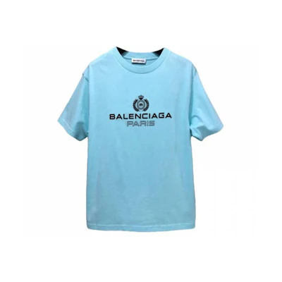 (Women) Balenciaga Blue Crown Wheat Short Sleeve Tee SS21 594599TGV601468