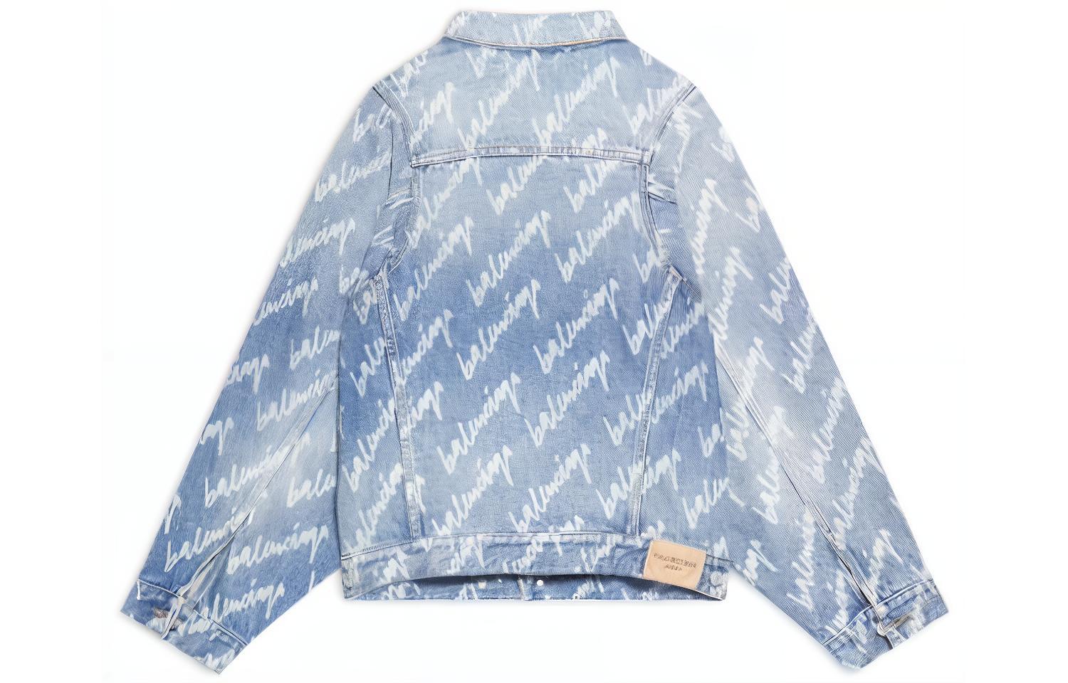 (Women) Balenciaga Blue Denim Jacket with Allover Logo Print and Collar. 662853TJW904200 圖 3