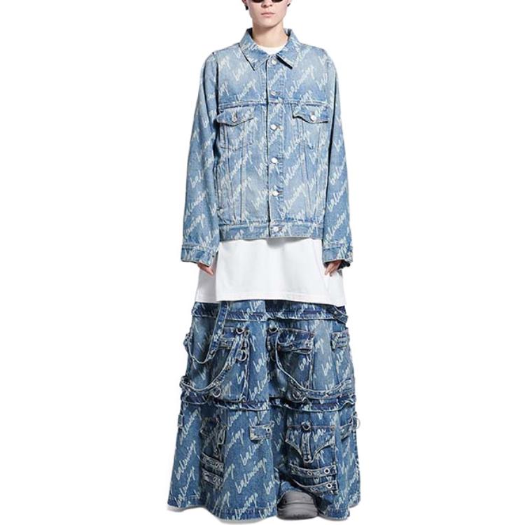 (Women) Balenciaga Blue Denim Jacket with Allover Logo Print and Collar. 662853TJW904200 圖 4