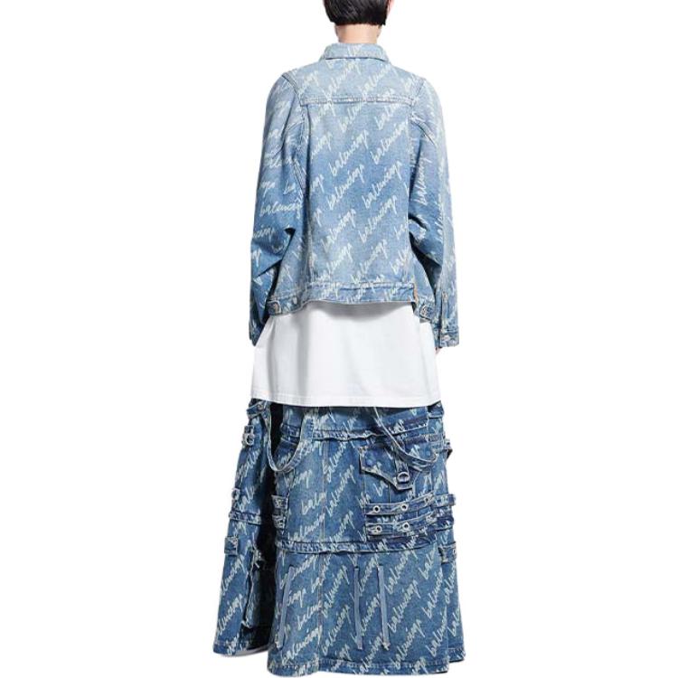 (Women) Balenciaga Blue Denim Jacket with Allover Logo Print and Collar. 662853TJW904200 圖 5