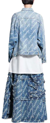 (W) 발렌시아가 블루 데님 재킷 올오버 로고 프린트와 칼라. 662853TJW904200 Purchase (W) 발렌시아가 블루 데님 재킷 올오버 로고 프린트와 칼라. 662853TJW904200