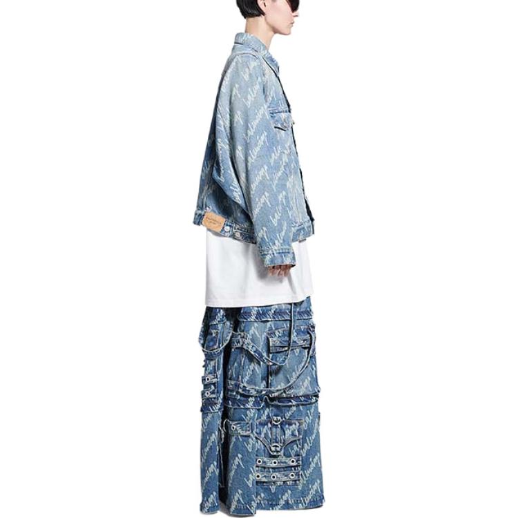 (Women) Balenciaga Blue Denim Jacket with Allover Logo Print and Collar. 662853TJW904200 圖 6