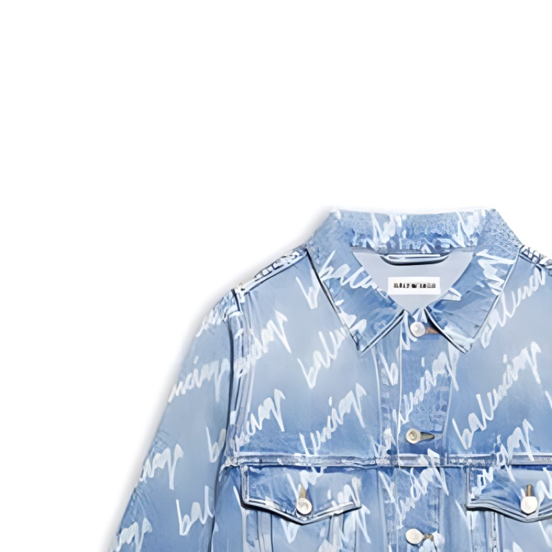 (Women) Balenciaga Blue Denim Jacket with Allover Logo Print and Collar. 662853TJW904200 圖 7