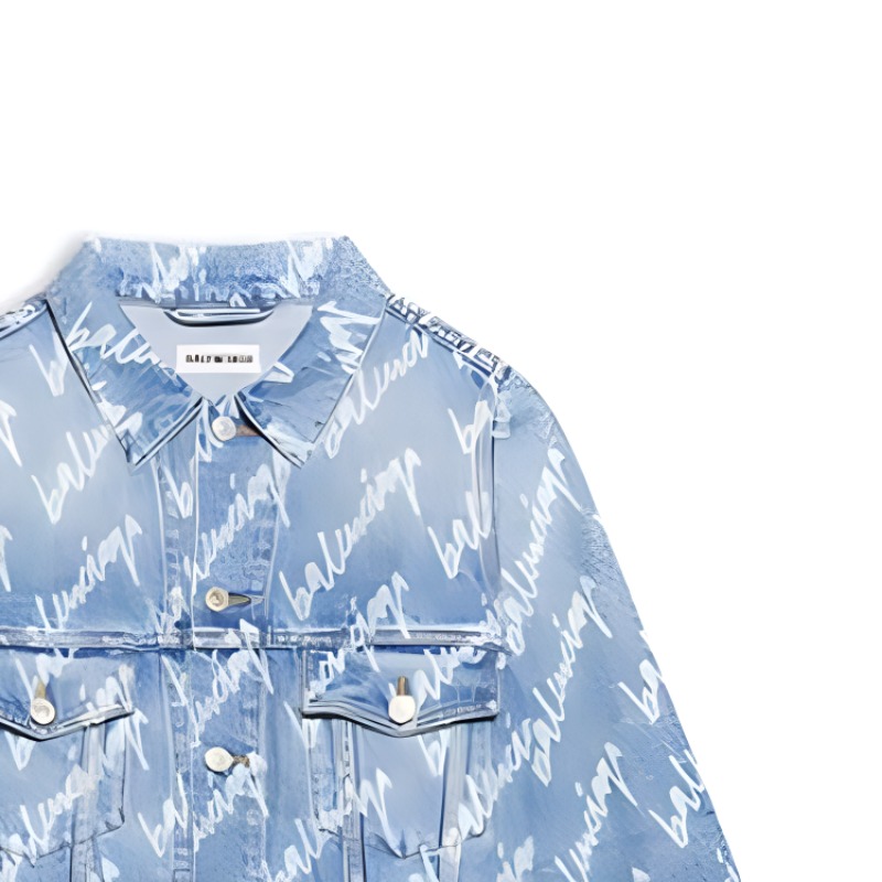 (Women) Balenciaga Blue Denim Jacket with Allover Logo Print and Collar. 662853TJW904200 圖 8