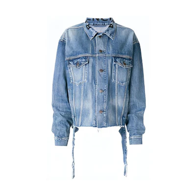 (Women) Balenciaga Blue Denim Jacket with Turn-Down Collar and Single Button. 556728TDW144065