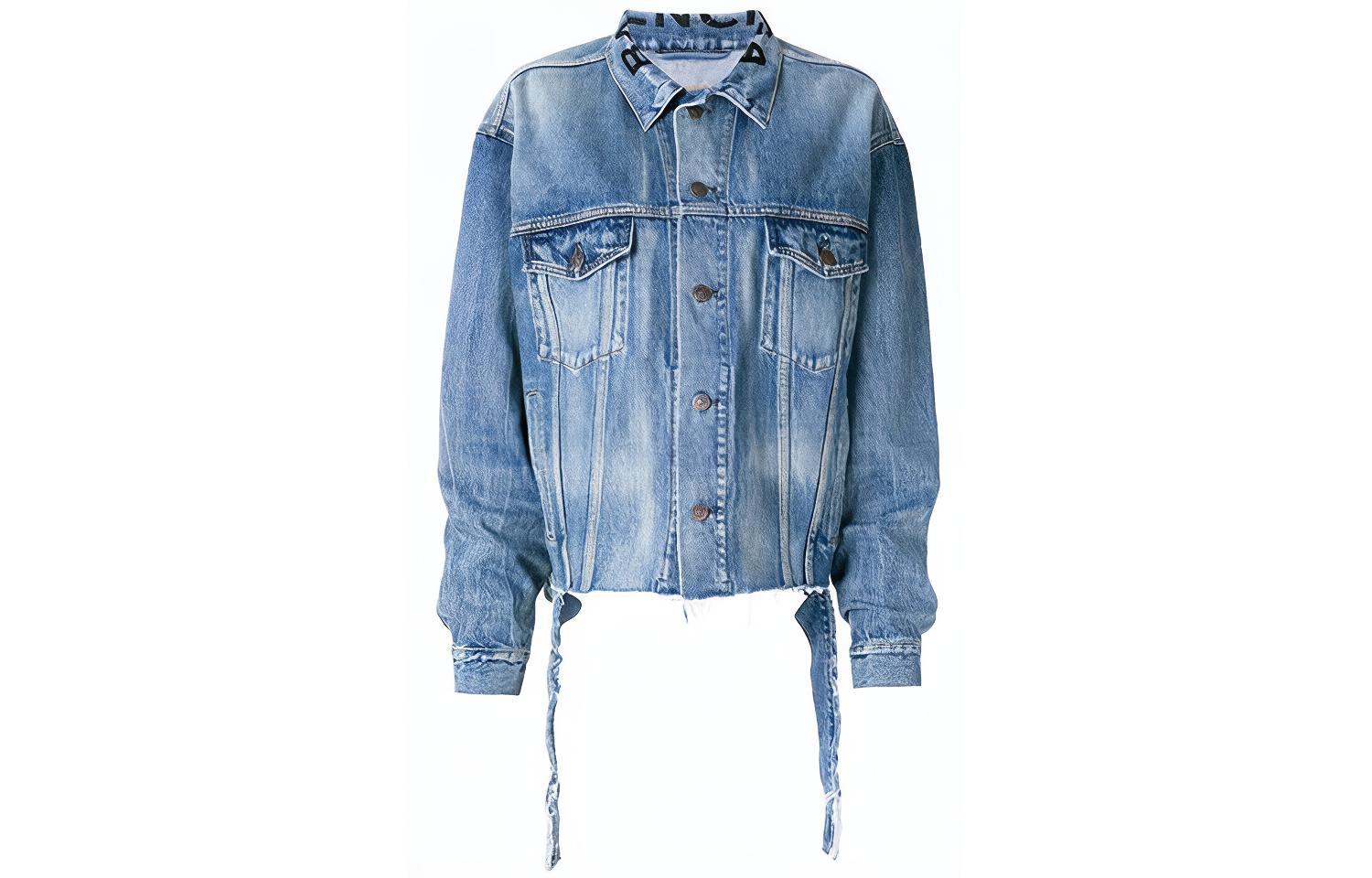 Order (W) Balenciaga Jaket Denim Biru dengan Kolar Turn-Down dan Butang Tunggal. 556728TDW144065