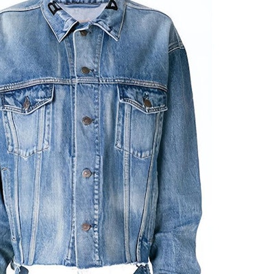 (W) Balenciaga Jaket Denim Biru dengan Kolar Turn-Down dan Butang Tunggal. 556728TDW144065 Details for (W) Balenciaga Jaket Denim Biru dengan Kolar Turn-Down dan Butang Tunggal. 556728TDW144065