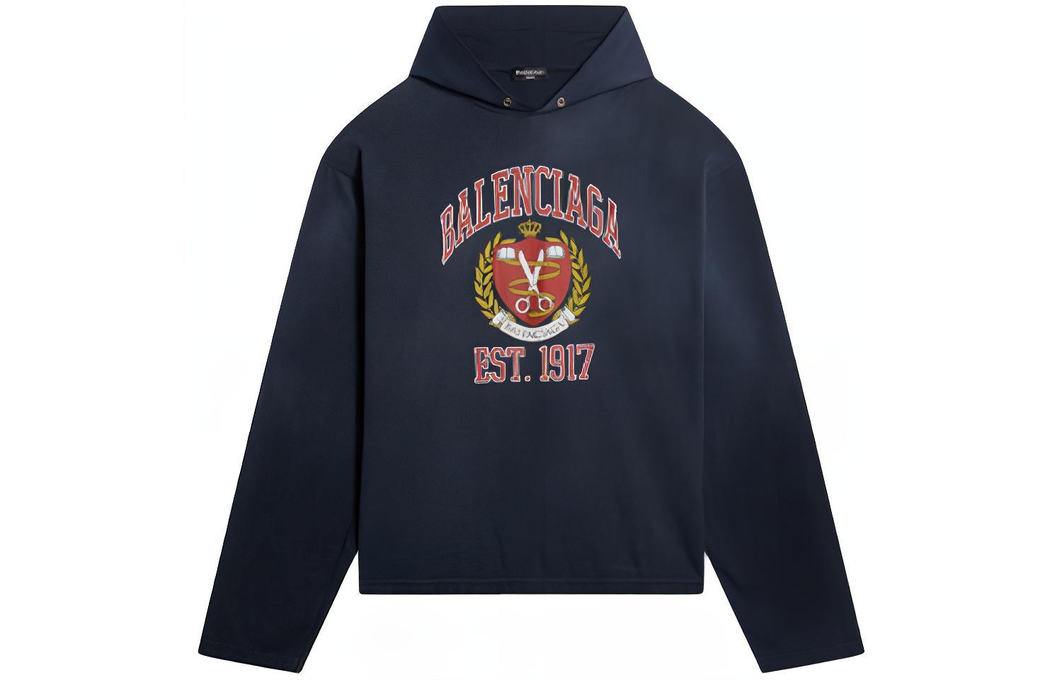 (Women) Balenciaga Blue Hoodie with Logo Letter Print Design. 674679TLV898067