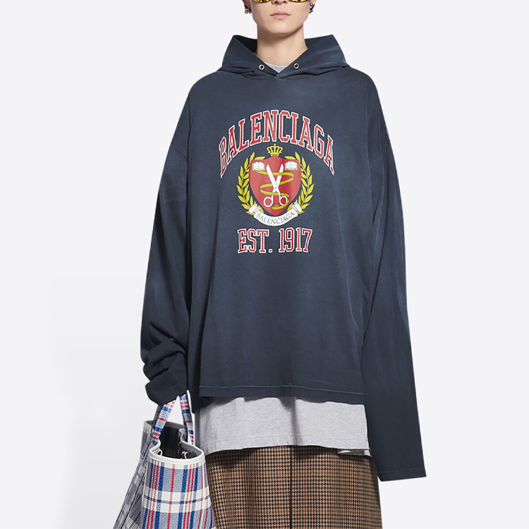 Purchase (W) 발렌시아가 블루 로고 레터 프린트 후디. 674679TLV898067