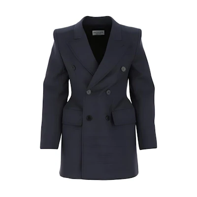 (Women) Balenciaga Blue Solid Color Wool Oversized Blazer Jacket. 571279TKT128065