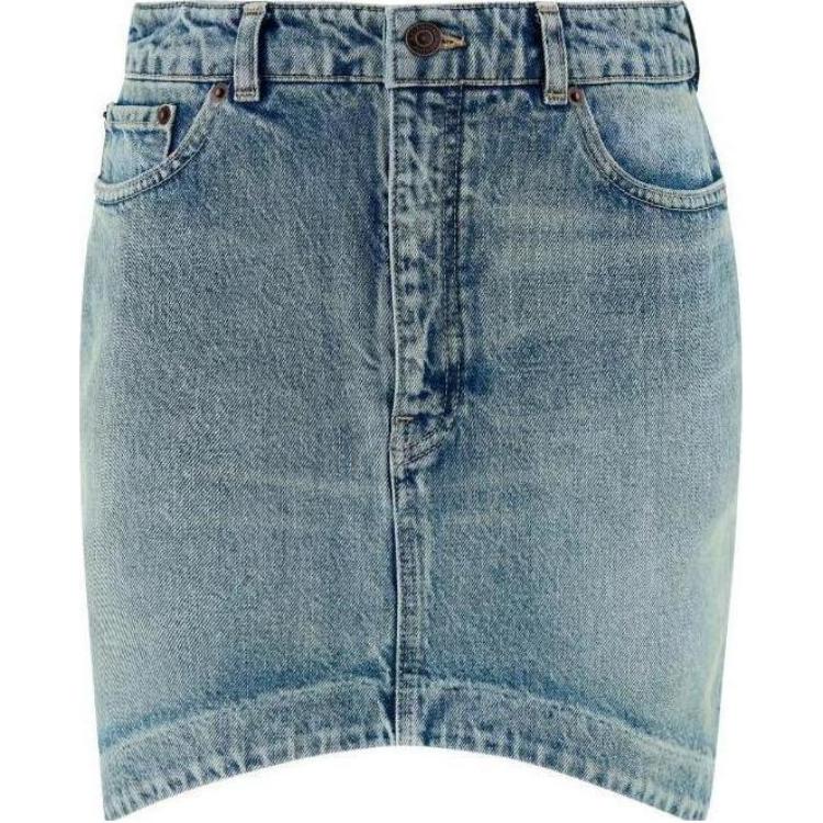 (Women) Balenciaga Blue Washed Denim Mini Skirt Casual Style 675236TJW795620