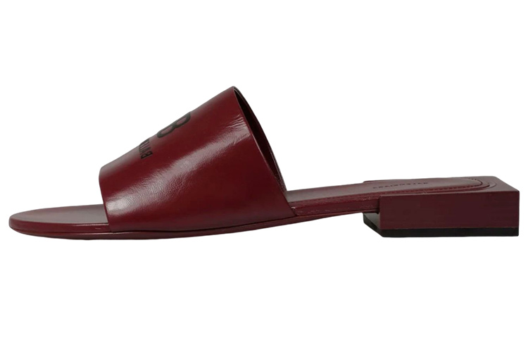 (W) Balenciaga Box Leather Flat Round Toe Slide 'Brown'