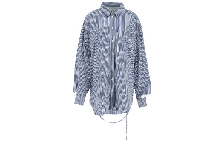(Women) Balenciaga Button-Up Distressed Striped Shirt Women’s Blue 661424TKM234011 圖 2