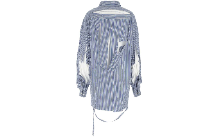 (Women) Balenciaga Button-Up Distressed Striped Shirt Women’s Blue 661424TKM234011 圖 3
