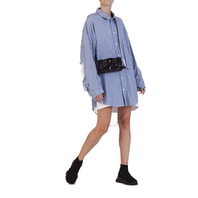 (Women) Balenciaga Button-Up Distressed Striped Shirt Women’s Blue 661424TKM234011 圖 4