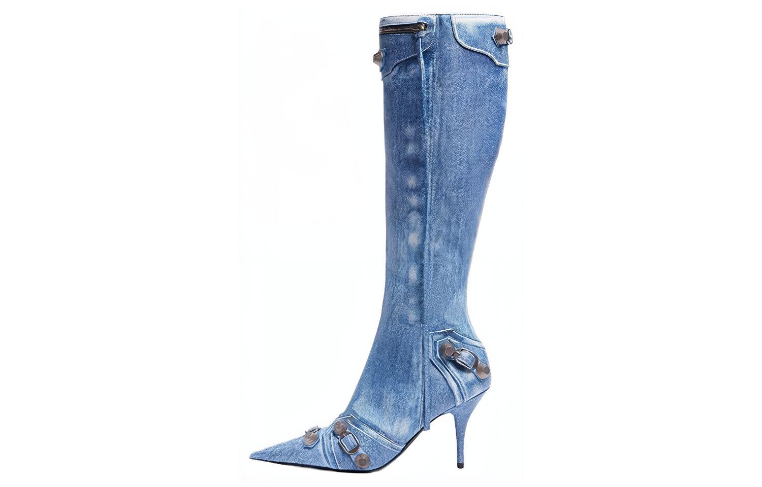 Order (W) Balenciaga Cagole Sepatu Boot 'Kulit Biru' 771231WBMA24090