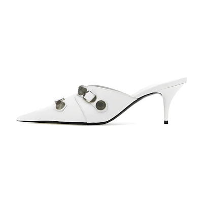 (W) Balenciaga Cagole Heeled Mules 'White Lambskin'