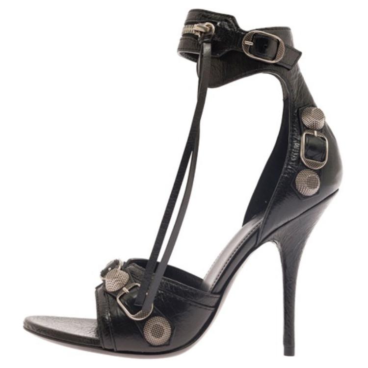 Buy (W) Balenciaga Cagole Leren Sandalen ''Zwart Zilver'' 743057WAD4E1081