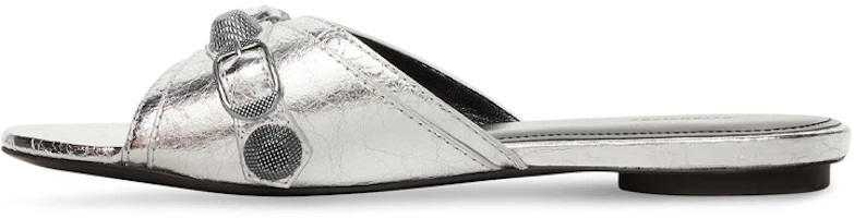 (Women) Balenciaga Cagole Metallic Slides 'Silver Black' 694342WBDK38018 (Women) Balenciaga Cagole Metallic Slides 'Silver Black' 694342WBDK38018
