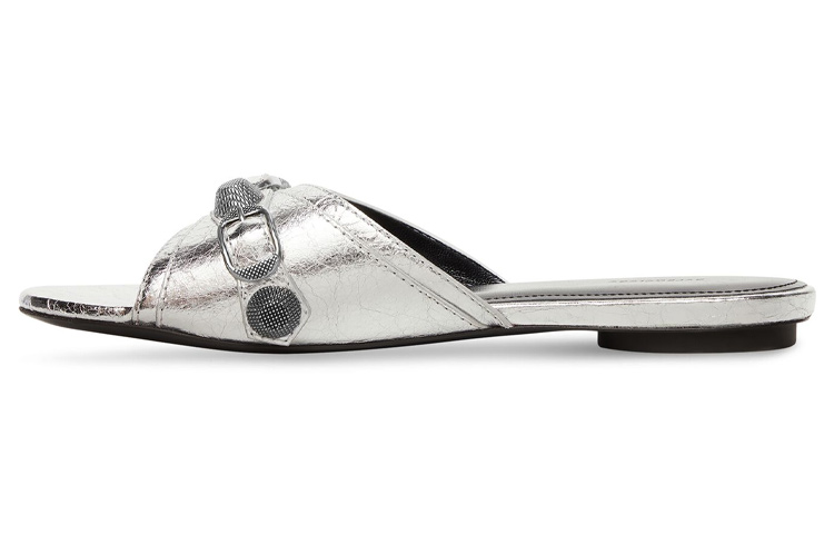 (Women) Balenciaga Cagole Metallic Slides 'Silver Black' 694342WBDK38018