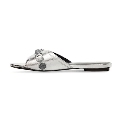 (W) Balenciaga Cagole Metallic Slides 'Silver Black'