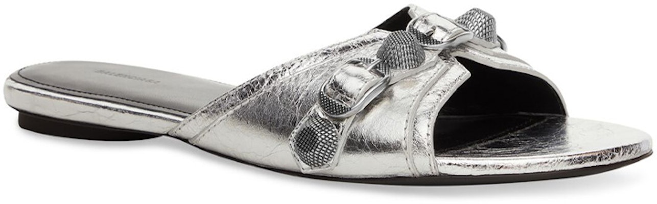 (Women) Balenciaga Cagole Metallic Slides 'Silver Black' 694342WBDK38018 Order (Women) Balenciaga Cagole Metallic Slides 'Silver Black' 694342WBDK38018