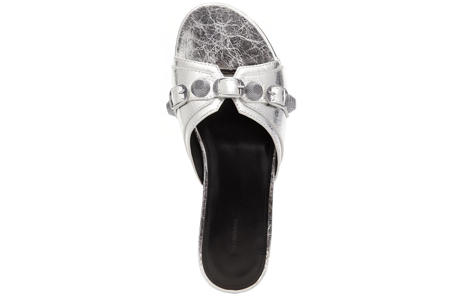 Lookbook (W) Balenciaga Cagole Sandalias Metálicas 'Plata Negra' 694342WBDK38018