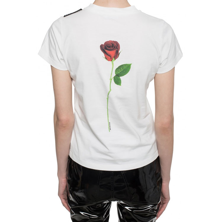 Purchase (W) 巴黎世家玫瑰图案白色短袖休闲T恤 571213TEVB69044