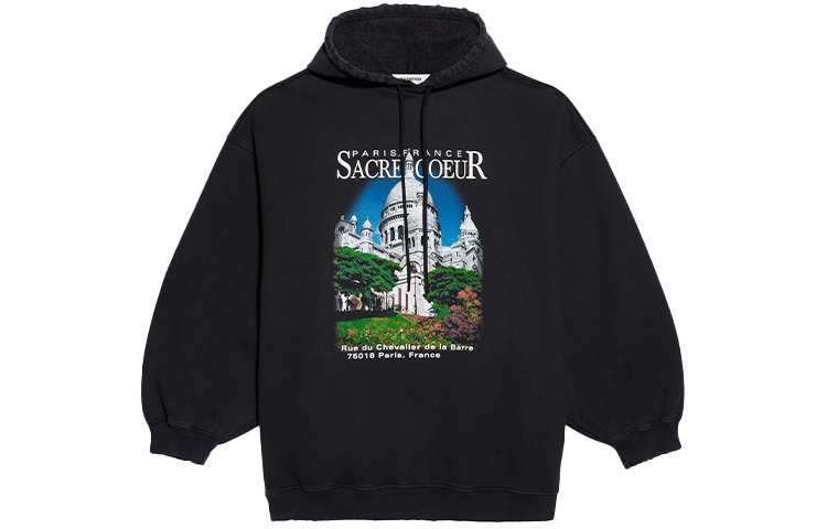 (Women) Balenciaga Classic Church Print Hoodie Black - Oversized Fit 641529TJVH91000
