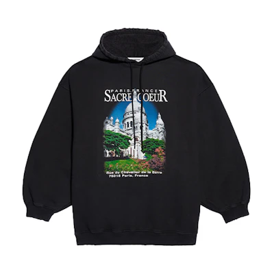 (Women) Balenciaga Classic Church Print Hoodie Black - Oversized Fit 641529TJVH91000
