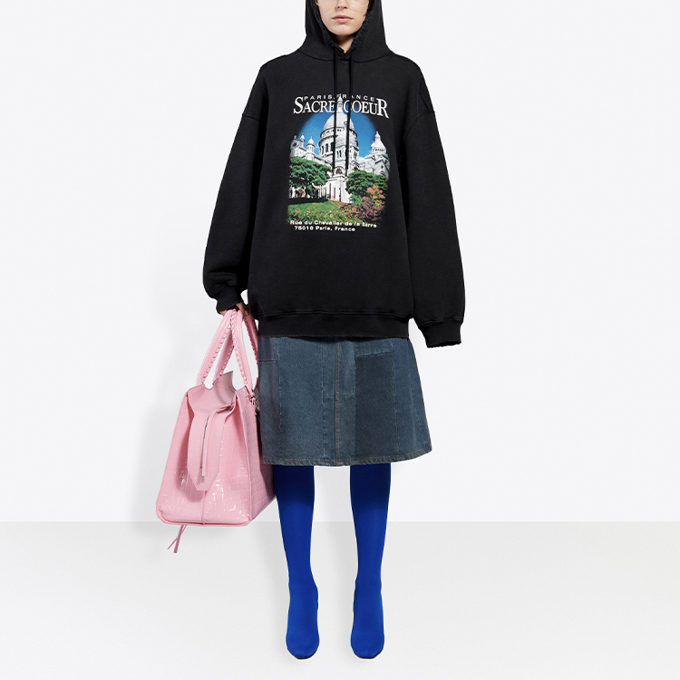 (Women) Balenciaga Classic Church Print Hoodie Black - Oversized Fit 641529TJVH91000 圖 4
