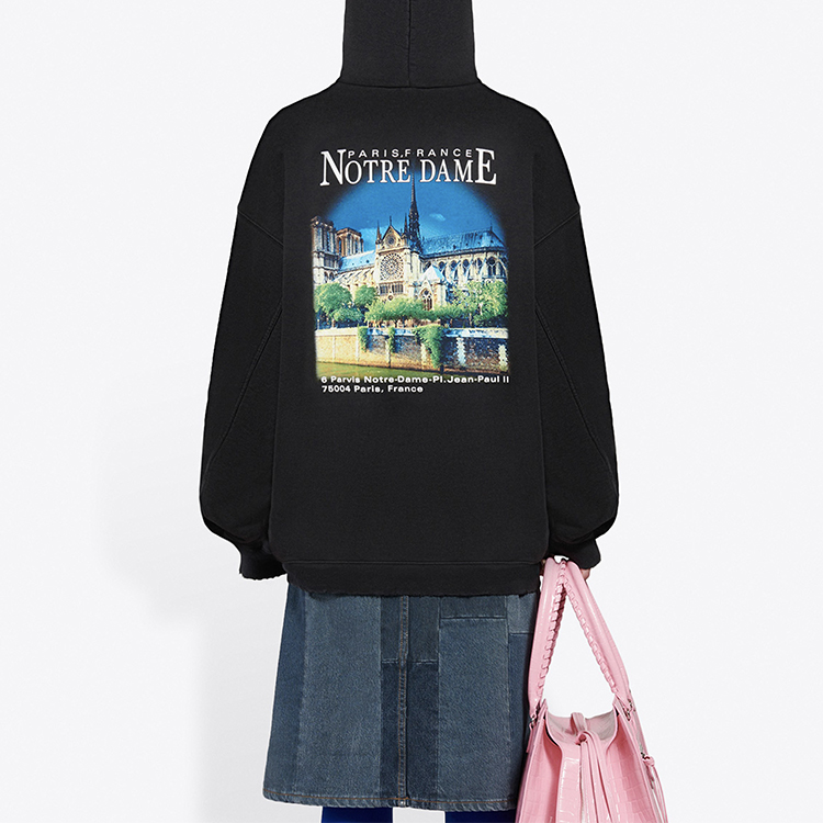 (Women) Balenciaga Classic Church Print Hoodie Black - Oversized Fit 641529TJVH91000 圖 5