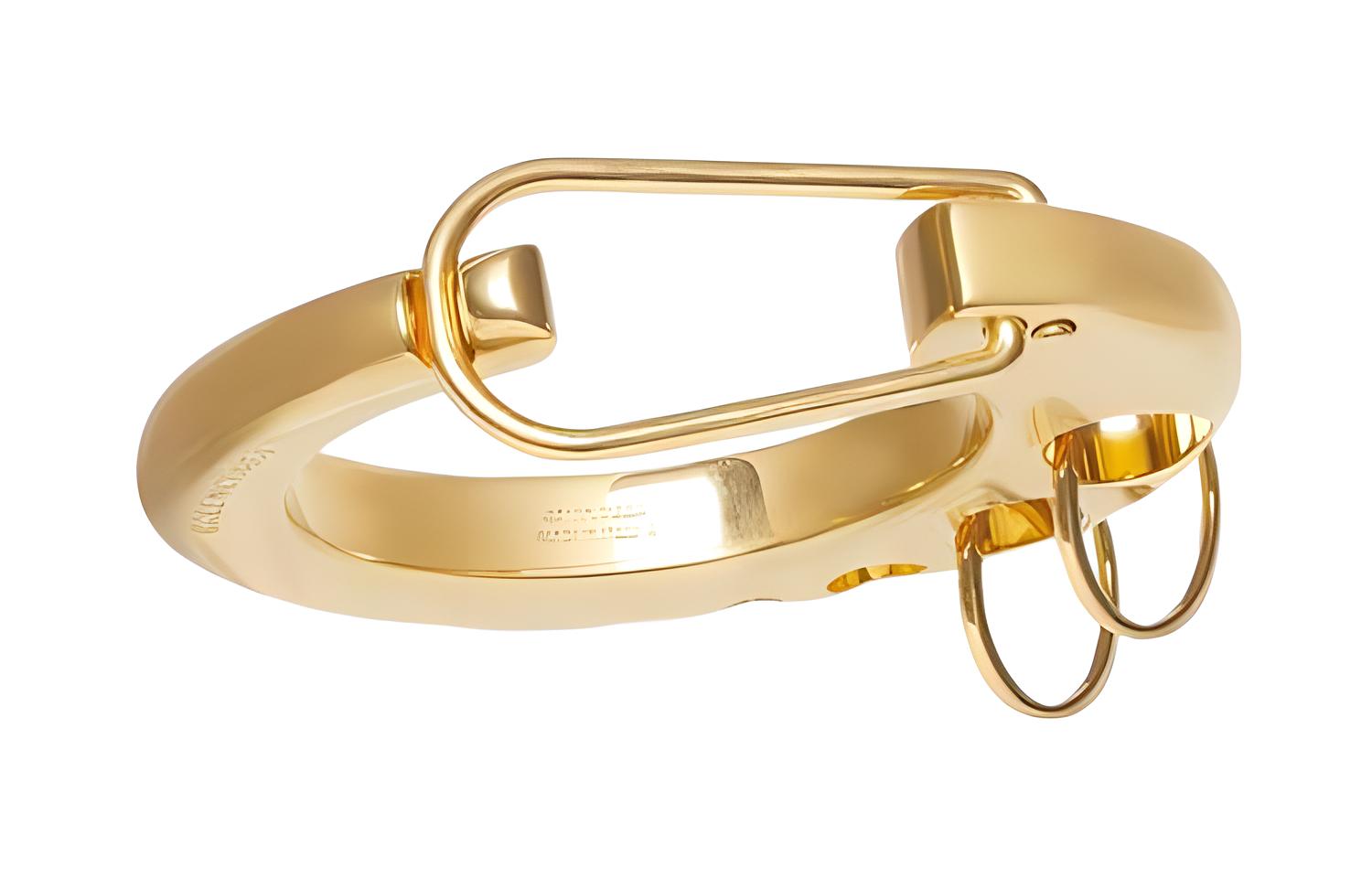 (Women) Balenciaga Clip Cutout Detail  Gold Brass Bracelet. 696019TZ17G0705