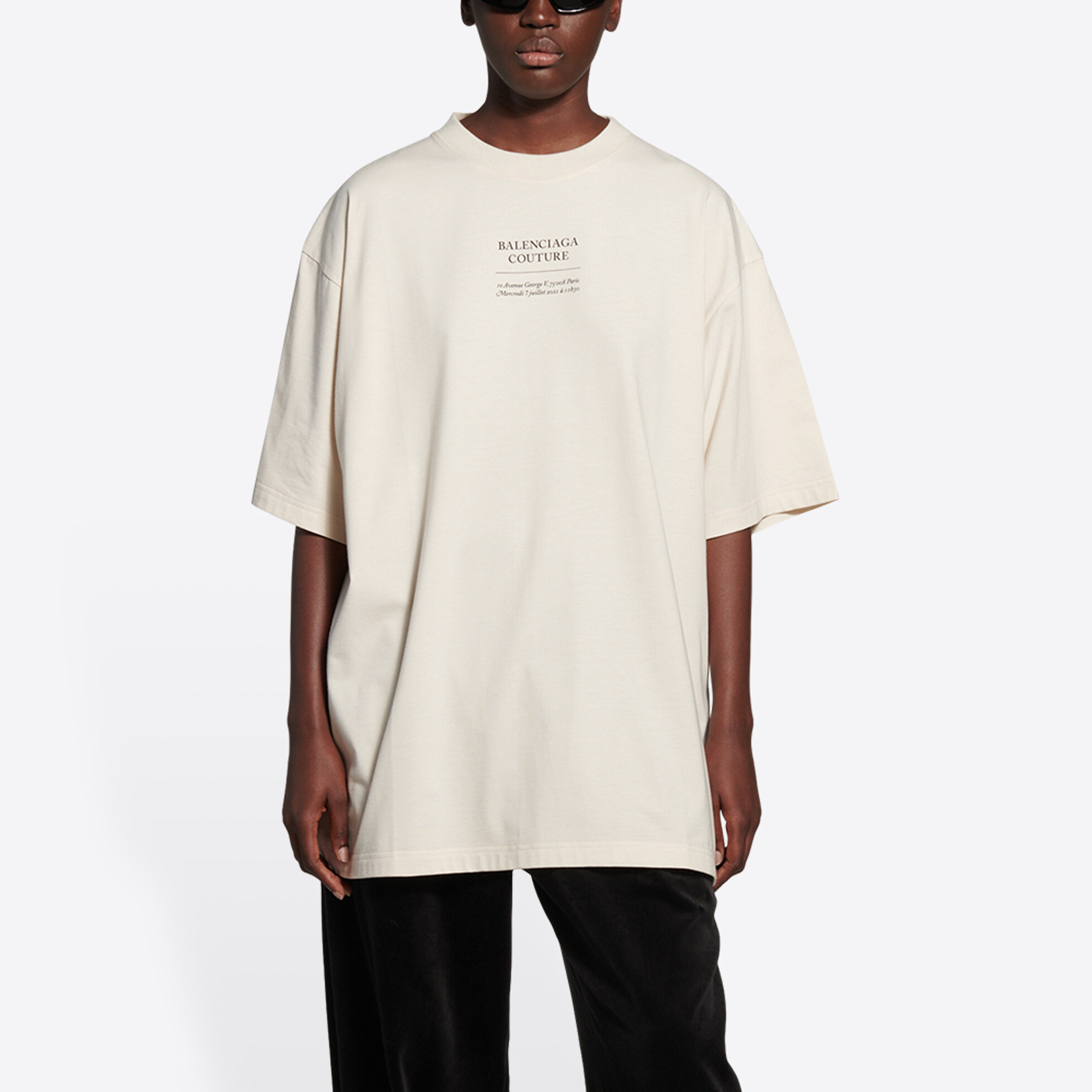 (Women) Balenciaga Couture Boxy Logo Print Oversized T-Shirt Beige FW21 Tee. 651795TJV900905 圖 4