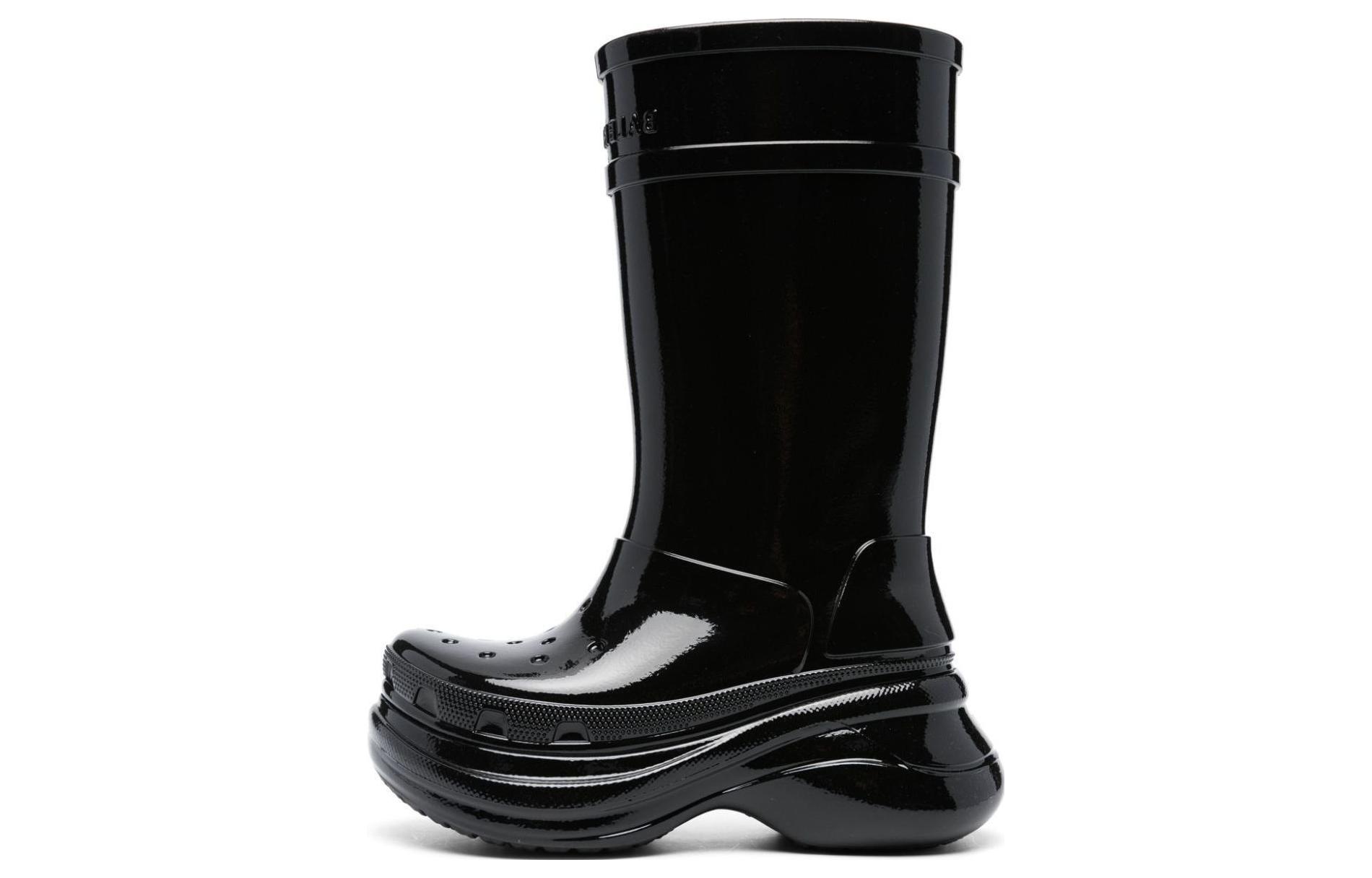 (Women) Balenciaga Crocs x Patent-Finish Boots 'Black' 677388W1S8X