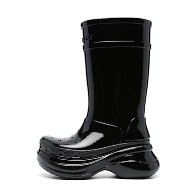 (W) Balenciaga Crocs Patent-Finish Boots 'Black'