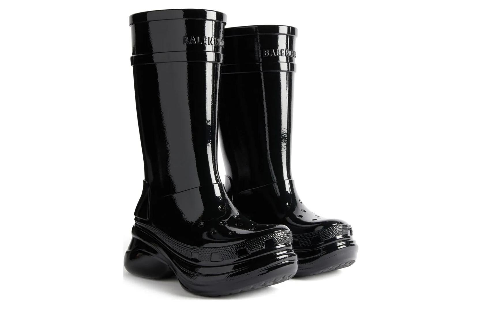 (W) Balenciaga Crocs Patent-Finish Boots 'Black' 圖 6
