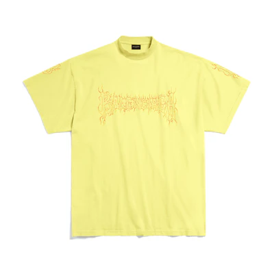 (Women) Balenciaga Darkwave Oversized Yellow T-Shirt Letter Print Crewneck Casual Fit. 739028TPVN57175