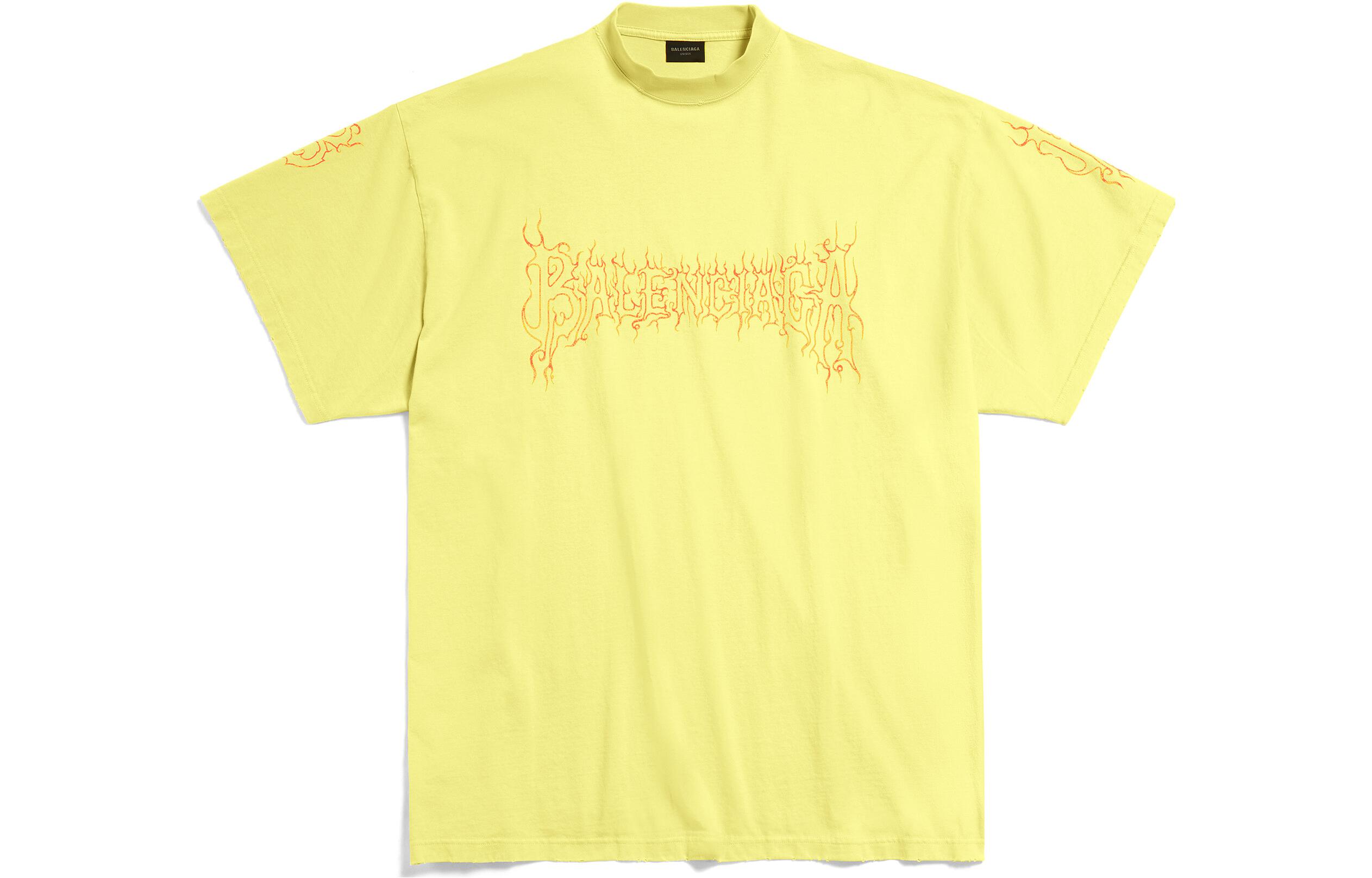 Order (Women) Balenciaga Darkwave Oversized Yellow T-Shirt  Letter Print Crewneck Casual Fit. 739028TPVN57175