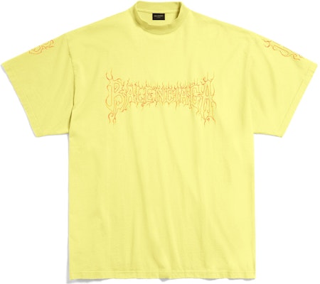 (Women) Balenciaga Darkwave Oversized Yellow T-Shirt Letter Print Crewneck Casual Fit. 739028TPVN57175 Order (Women) Balenciaga Darkwave Oversized Yellow T-Shirt Letter Print Crewneck Casual Fit. 739028TPVN57175