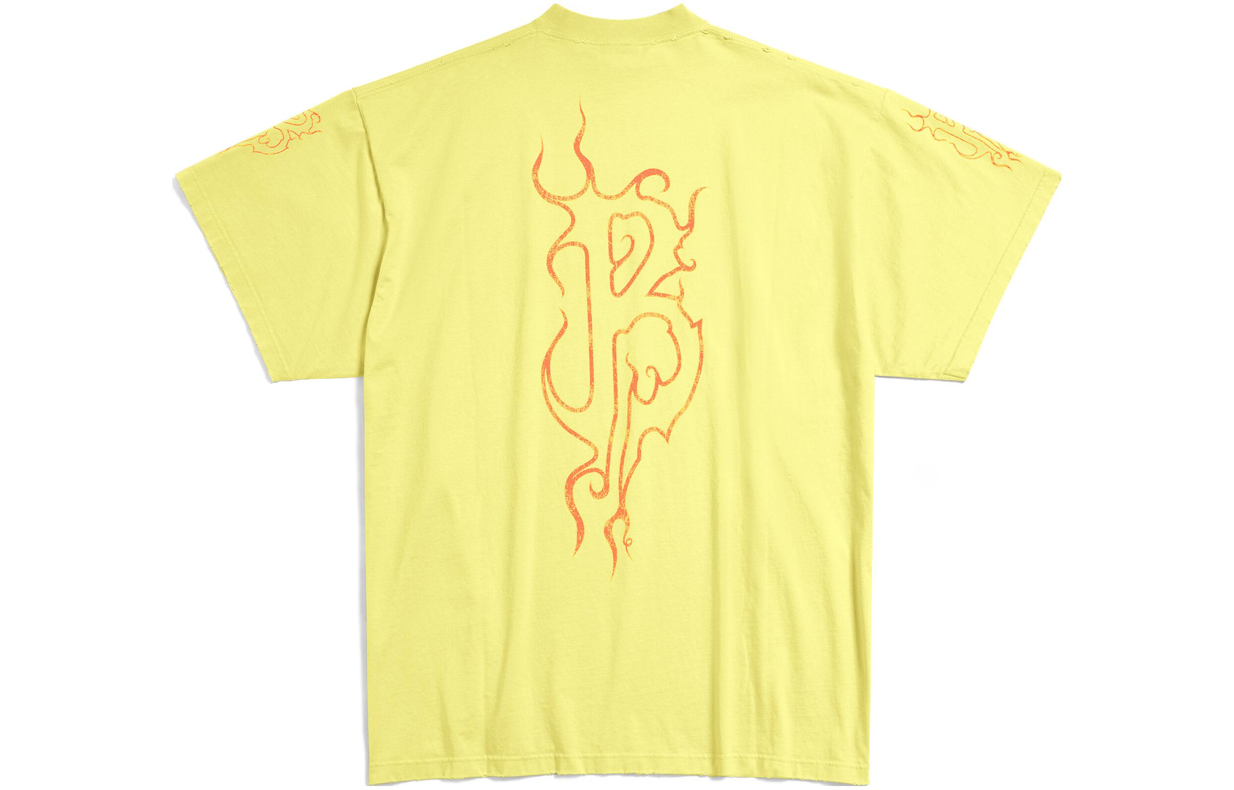 Lookbook (Women) Balenciaga Darkwave Oversized Yellow T-Shirt  Letter Print Crewneck Casual Fit. 739028TPVN57175