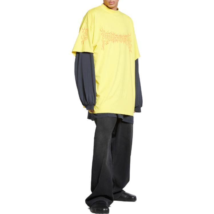 Shop (Women) Balenciaga Darkwave Oversized Yellow T-Shirt  Letter Print Crewneck Casual Fit. 739028TPVN57175