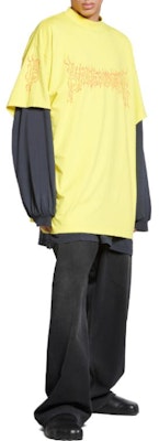 (Women) Balenciaga Darkwave Oversized Yellow T-Shirt Letter Print Crewneck Casual Fit. 739028TPVN57175 Shop (Women) Balenciaga Darkwave Oversized Yellow T-Shirt Letter Print Crewneck Casual Fit. 739028TPVN57175