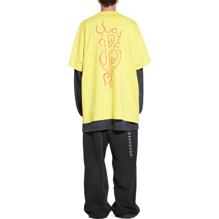 Purchase (Women) Balenciaga Darkwave Oversized Yellow T-Shirt  Letter Print Crewneck Casual Fit. 739028TPVN57175
