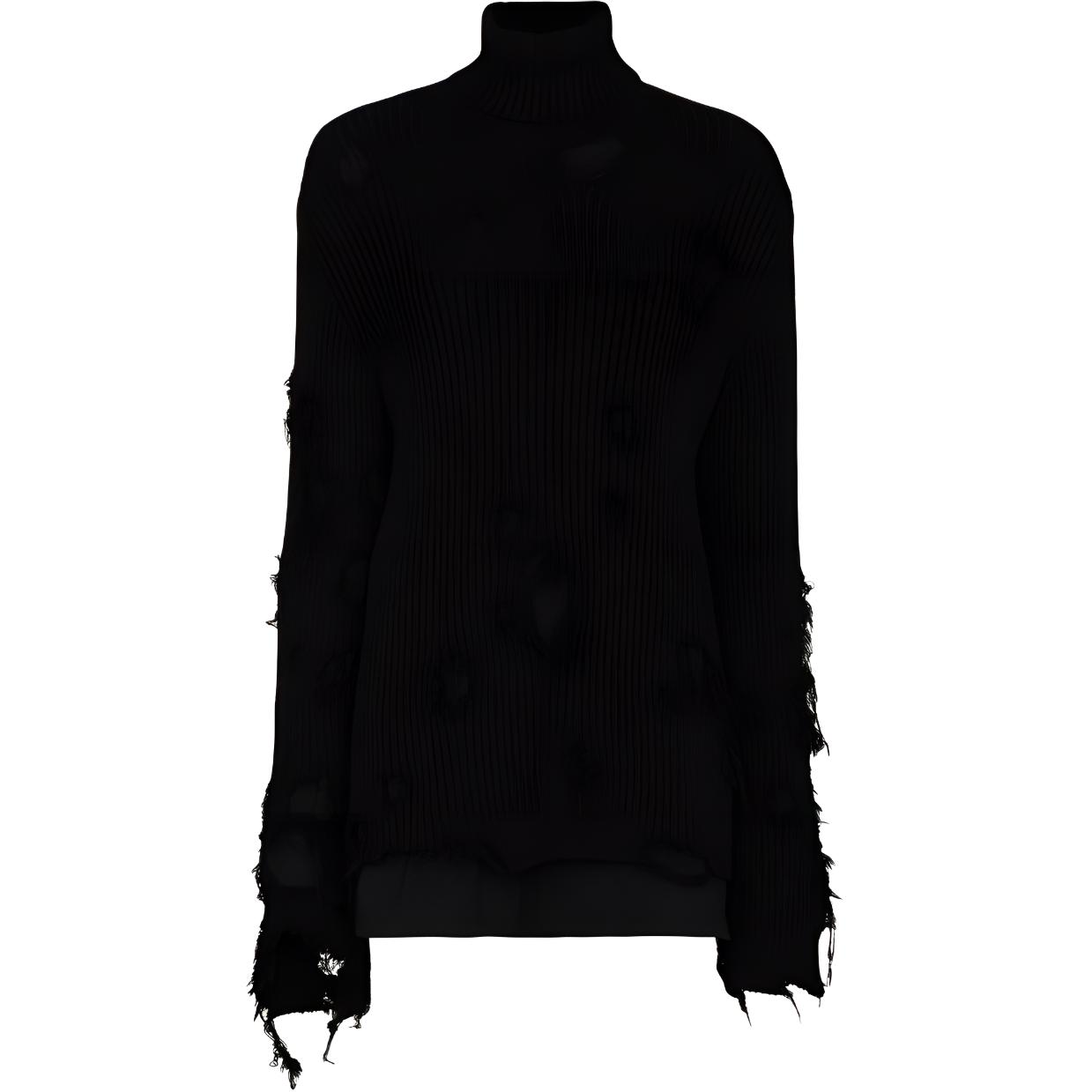 (Women) Balenciaga Distressed High-Neck Pullover Sweater Black. 662720T32091069