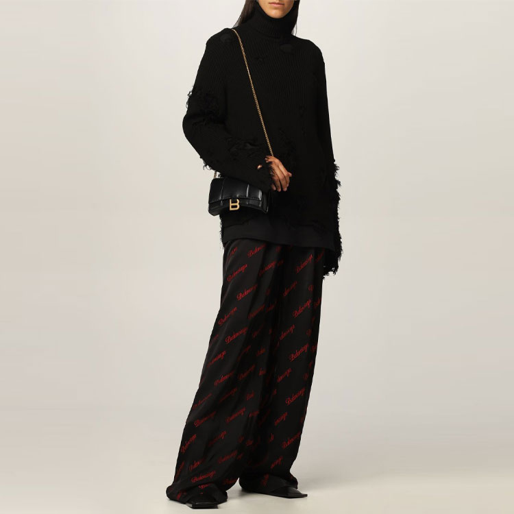 Lookbook (W) バレンシアガ ダメージ加工 ハイネック プルオーバー セーター ブラック 662720T32091069