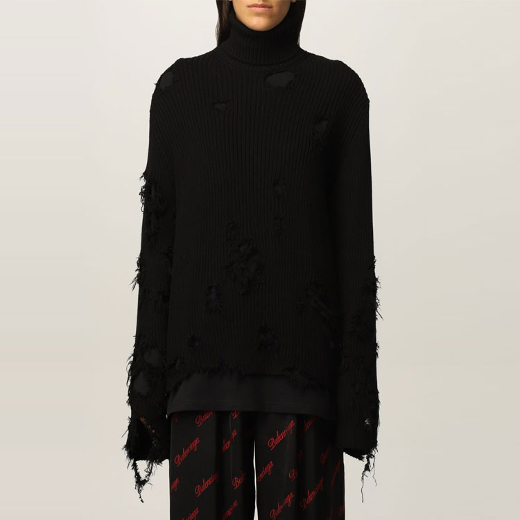 Shop (W) バレンシアガ ダメージ加工 ハイネック プルオーバー セーター ブラック 662720T32091069